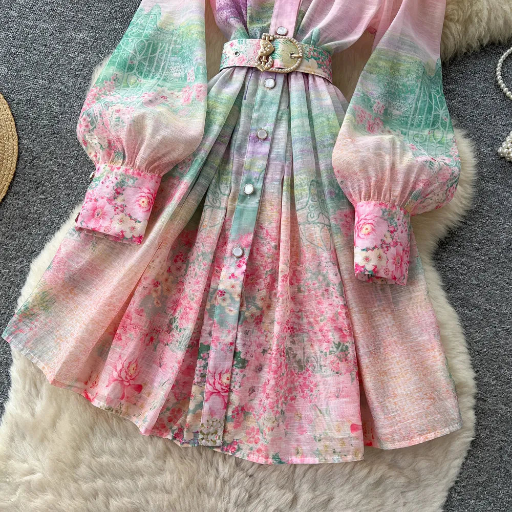 Elegant A Line Midi Dress With Lantern Sleeves for Women