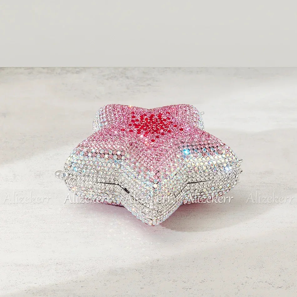 Alizekerr Star Shaped Crystal Evening Bags Women Boutique Gorgeous Sparkling Rhinestone Mini Metal Clutch Purses Wedding Party