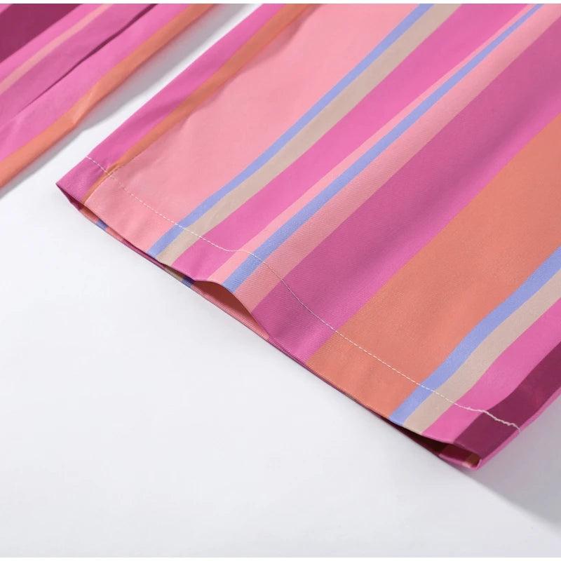 Striped Patchwork Vest and Asymmetric Trousers Set for Women