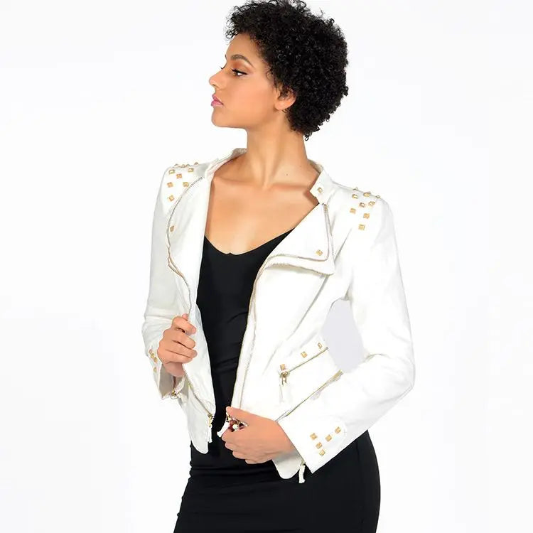 Women's Jacket, Denim Coat, Slim Fit, Shoulder Shrugs, Rivet Zipper Splicing