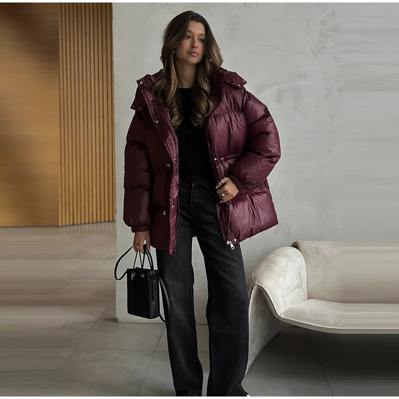 Detachable Hood Cropped Padded Winter Jacket for Women