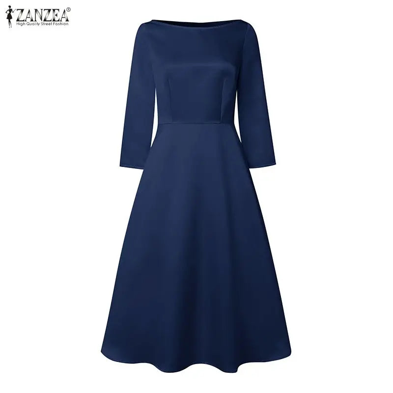Satin Boatneck Midi Dress