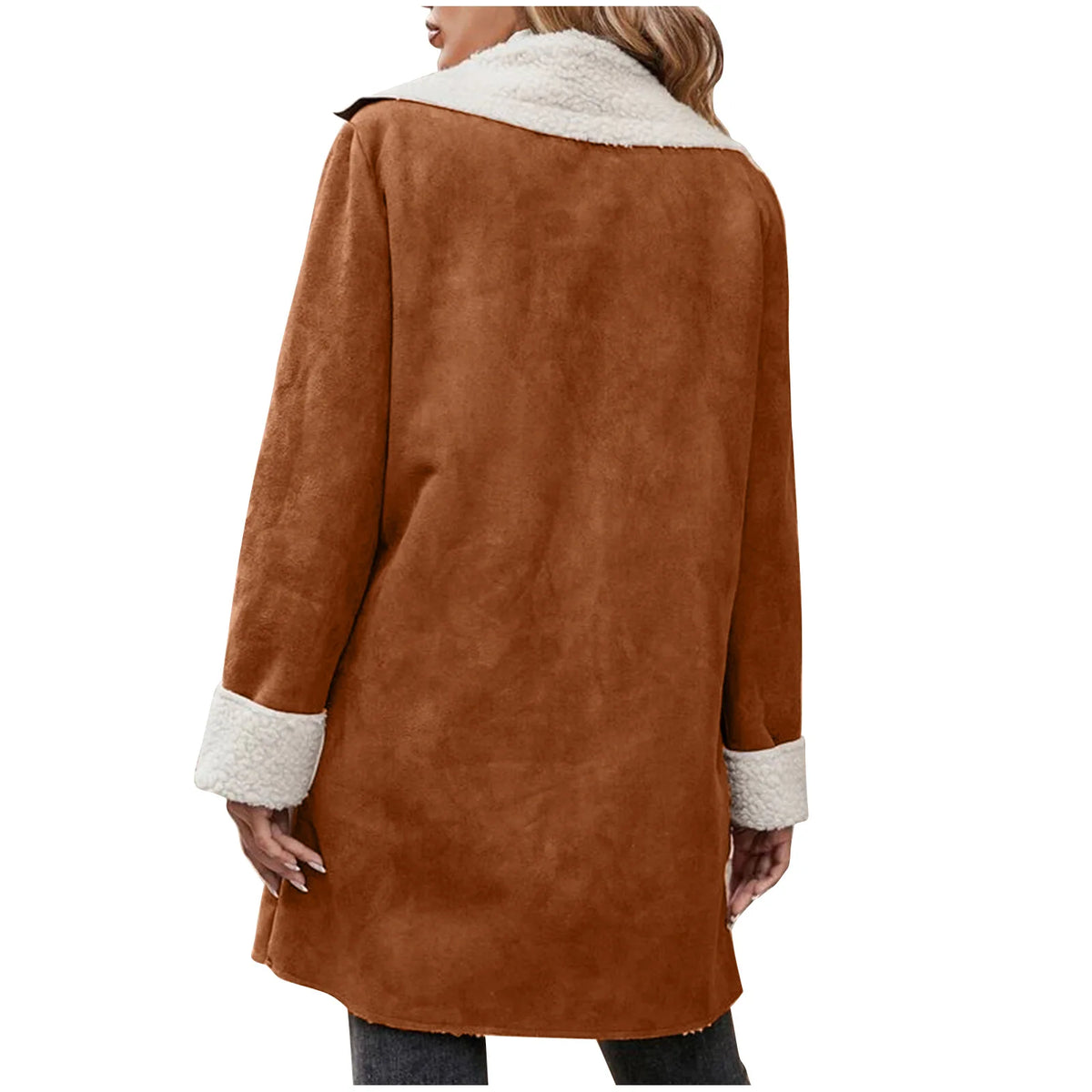 Warm Fleece Lined Suede Coat With Notch Lapel for Women