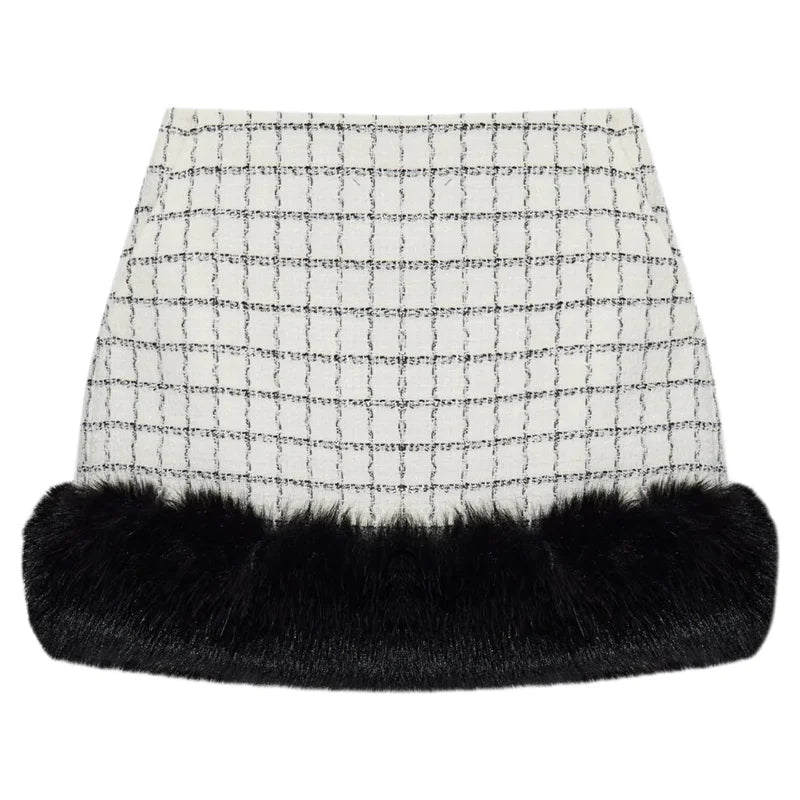 High-end French Fashion White Plaid Tweed Coat High Waist Short Skirt Long Sleeve Dress 2025 Autumn Winter Women's Clothing