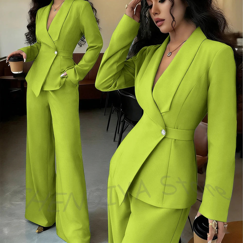 Elegant Office Lady Professional Suit Two Pieces Classic Shawl Lapel Single Button Outfit High Quality Women's Tailored Set