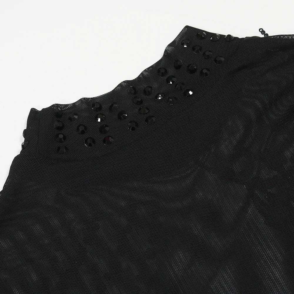 Rhinestone Mesh Tassel Bodycon Mini Dress for Women