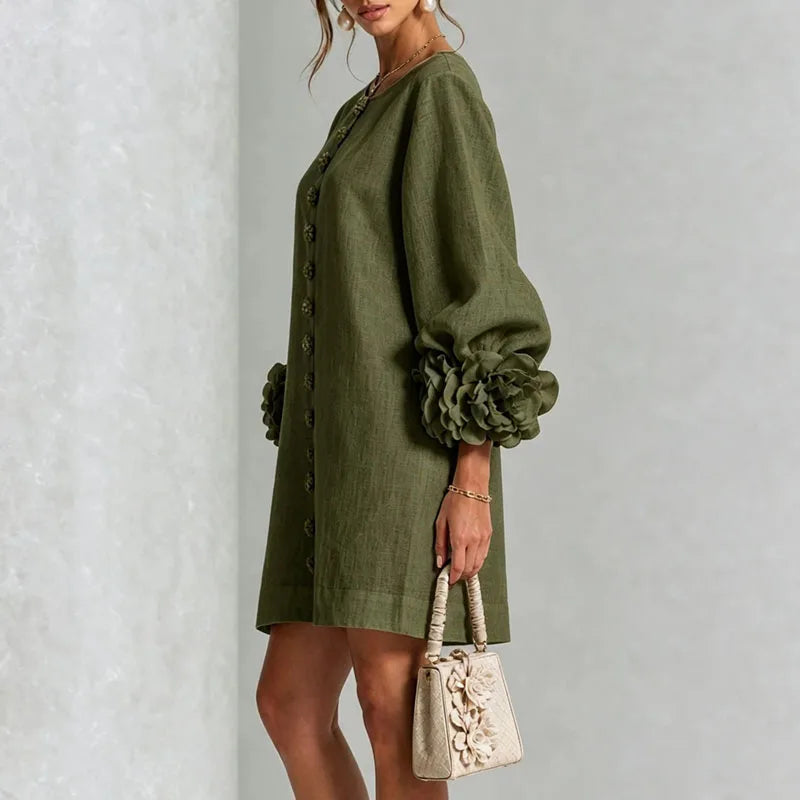 Elegant 3D Flower Bubble Sleeve Mini Dress for Women