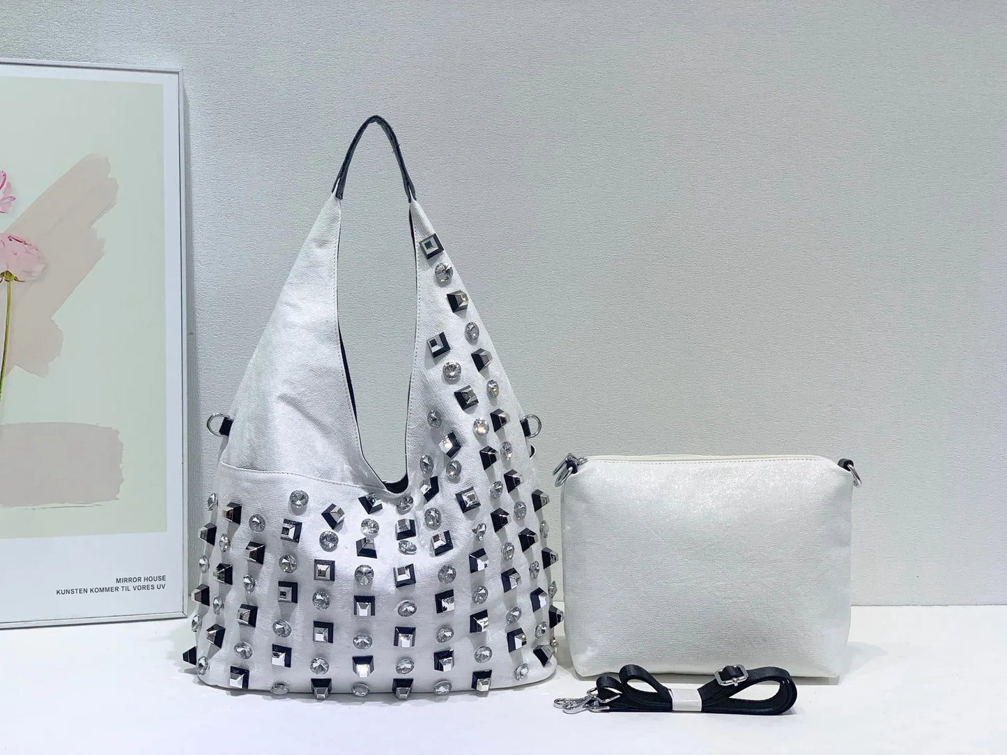 New Women's Diamond Handbag Luxury Brand Fashion Diamond Women's Shoulder Bag Large Capacity Shiny 2-piece Set Women's Bag