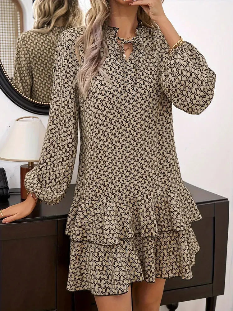 Ruffled Bow Knit Mini Dress Women's Summer Paisley  Print Contrast Cardigan Lace-Up Elegant Dress Female Knitwear Bandage Dress