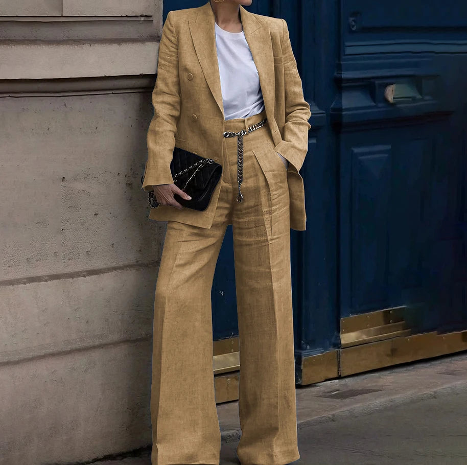 Double Breasted Classic Two Piece Suit Set for Women