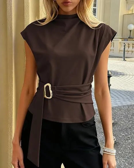 Spring Women's Clothing Solid Color Metal Button Strap Top For Woman Polyester Sleeveless Fitted Casual Y2K Style Streetwear