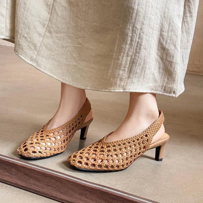 Handmade French Style Cut Out Weave Sandals for Women