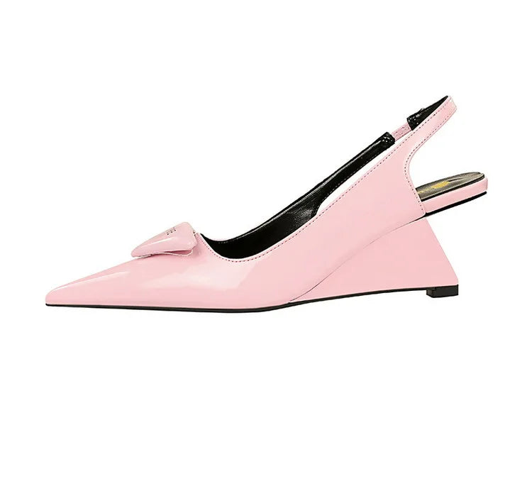 Patent Leather Wedge Heel Pumps With Back Strap for Women