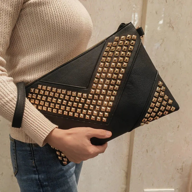 Gleaming Rivet Detail Envelope Clutch Bag for Women
