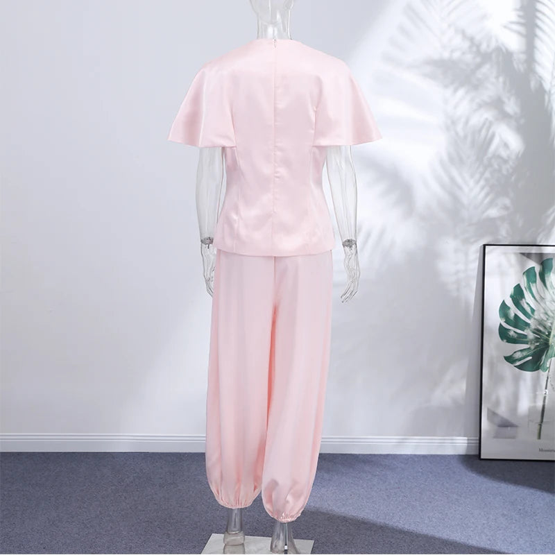 Casual V-Neck Top and Wide-Leg Pants Set for Women