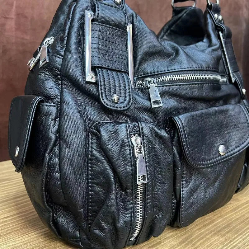 Y2K Multi-Pocket Motorcycle Shoulder Bag for Women