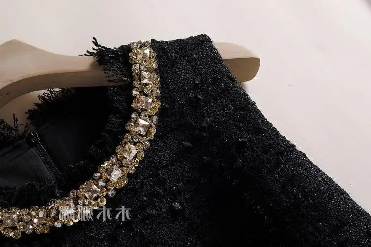 Elegant Tweed Beaded Pocket A-Line Dress for Women