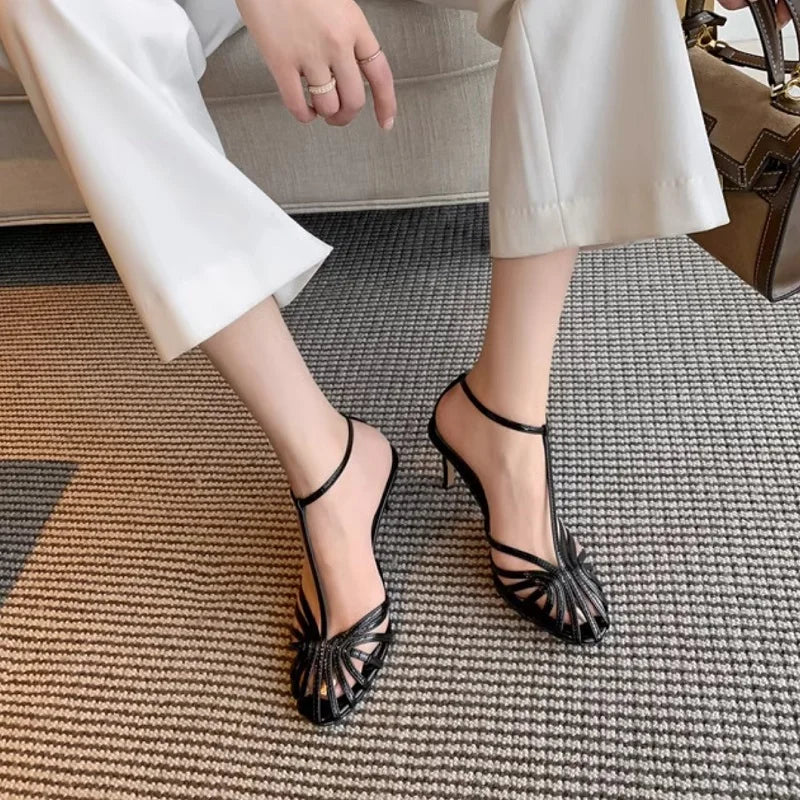 Elegant Narrow Band T-Strap High Heel Sandals for Women