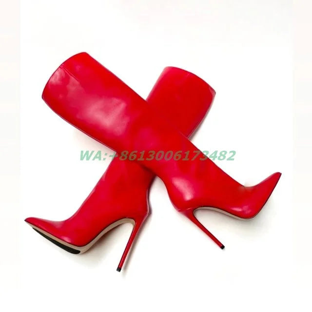 Sexy Lady Pointed Toe 12Cm High Heel Boots Women Knee High Pointy Stilettos Boots Plus Size Skinny Boots