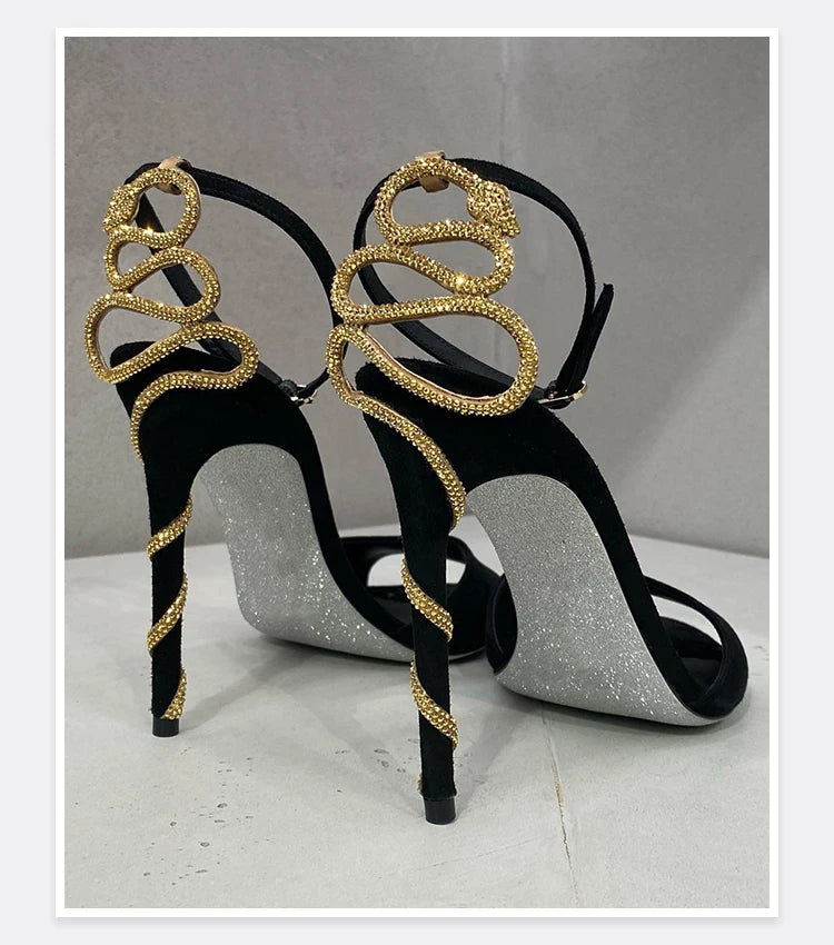 Serpentine Strappy Stiletto Sandals With Open Toe for Women