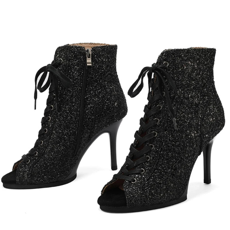 Peep Toe High Heel Zipper Ankle Boots