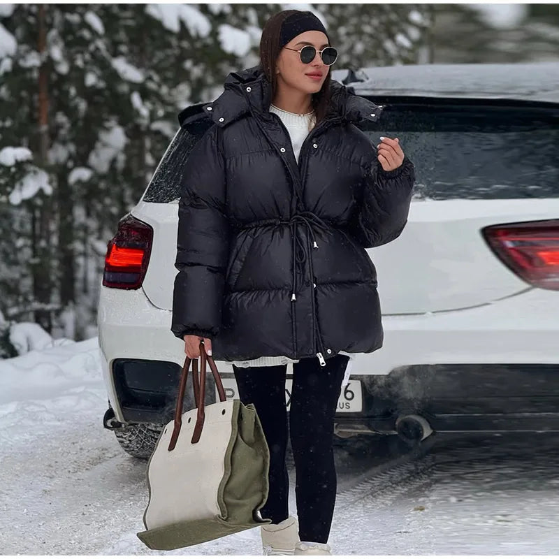 Detachable Hood Cropped Padded Winter Jacket for Women