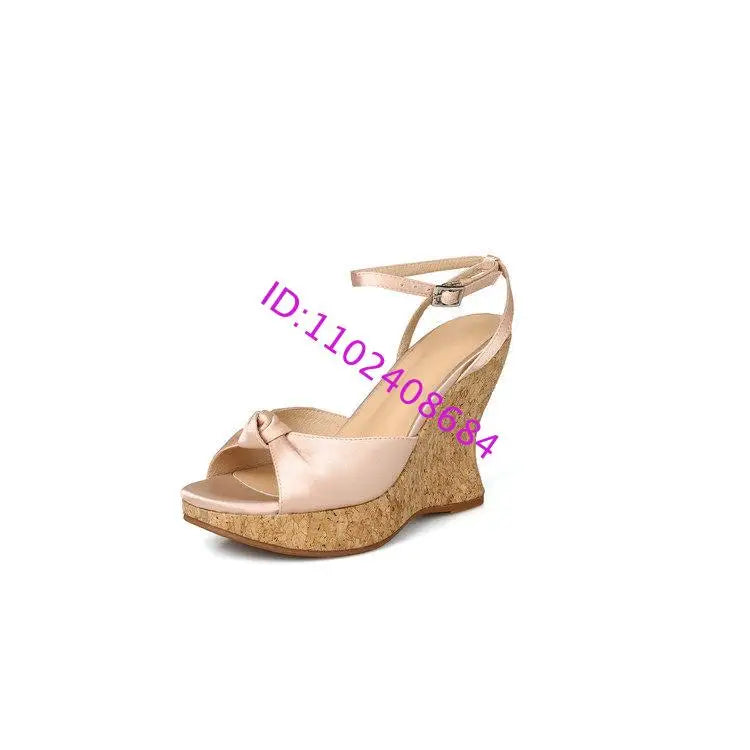 Summer Satin Peep Toe Slingback Wedge Platform Bow Sandals for Women