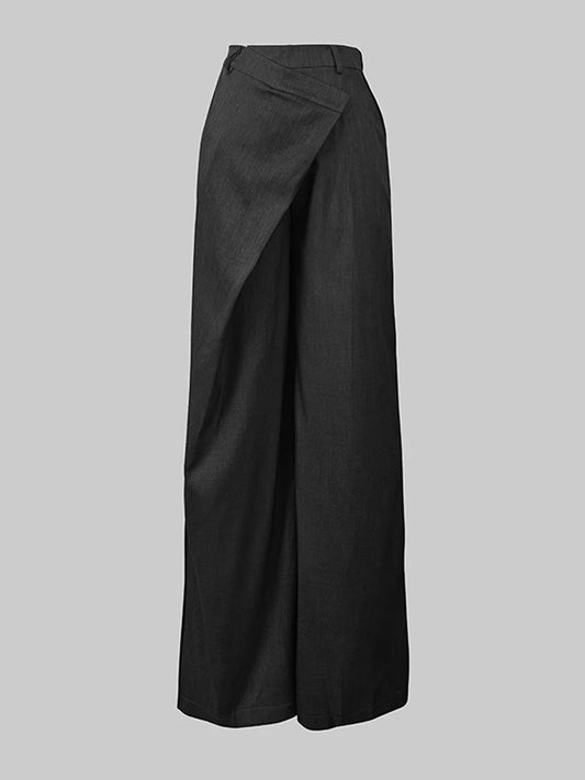 Trendy Women's Solid Color Commuter Pants 2025 Autumn New High Waist Asymmetric Wide Leg Trousers Casual Streetwear Pants