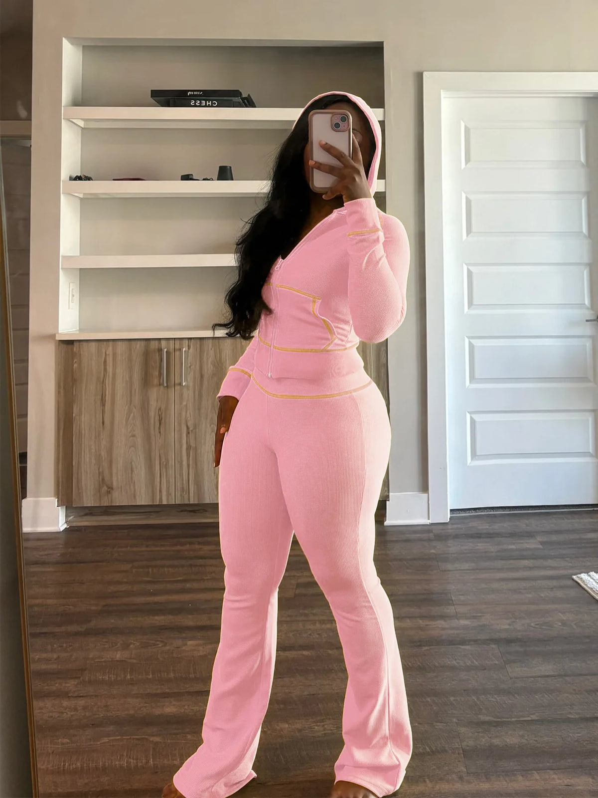 Hooded Long Sleeve Two Piece Matching Pants Set for Women