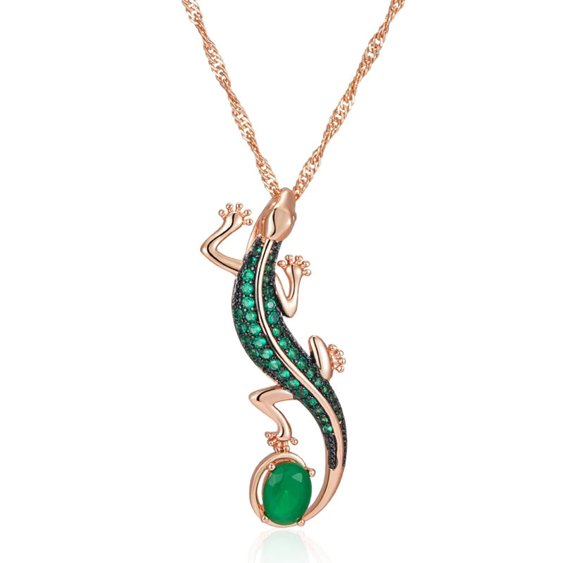 Green Zircon Lizard Pendant Necklace