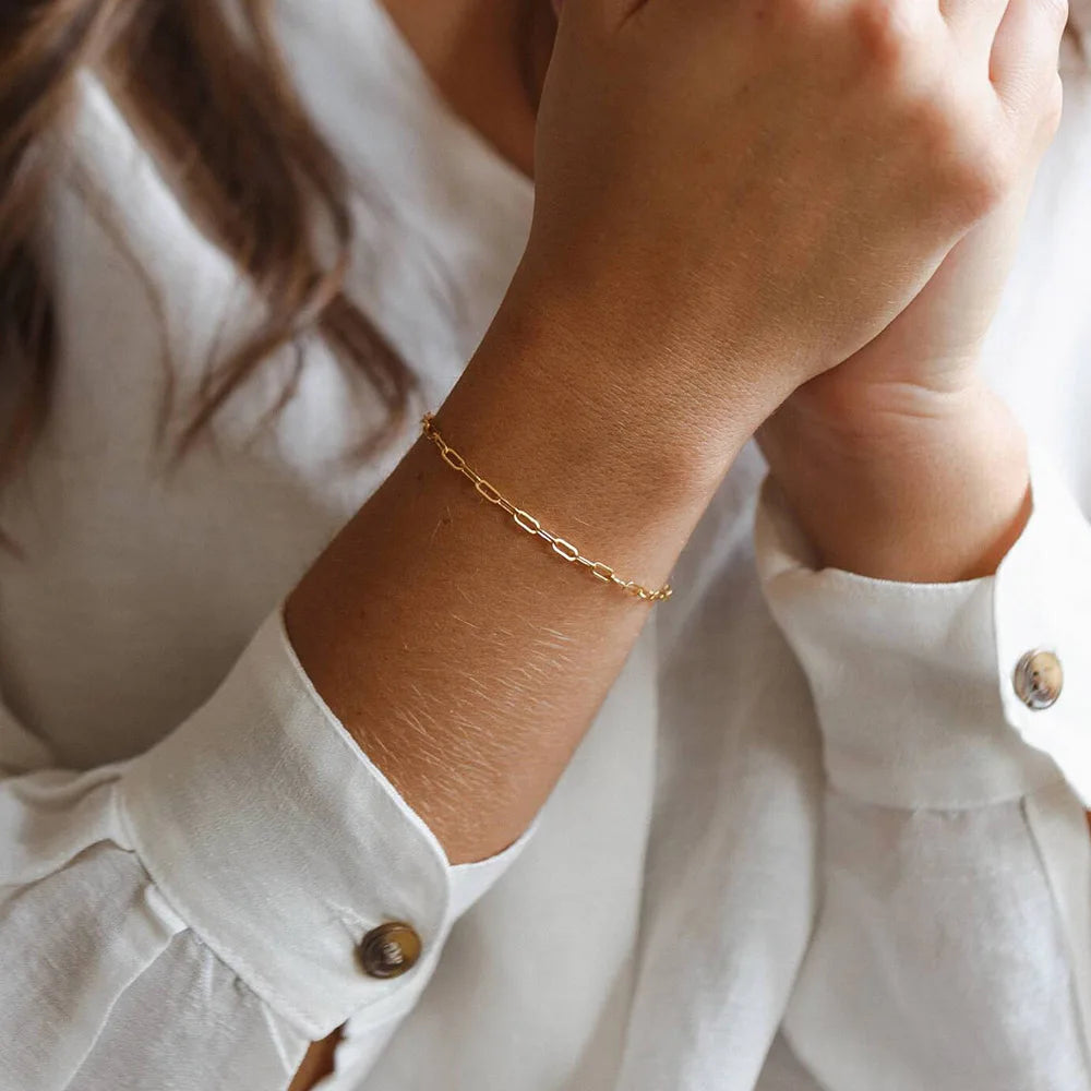 Gold Tone Stainless Steel Figaro Chain Bracelet for Women