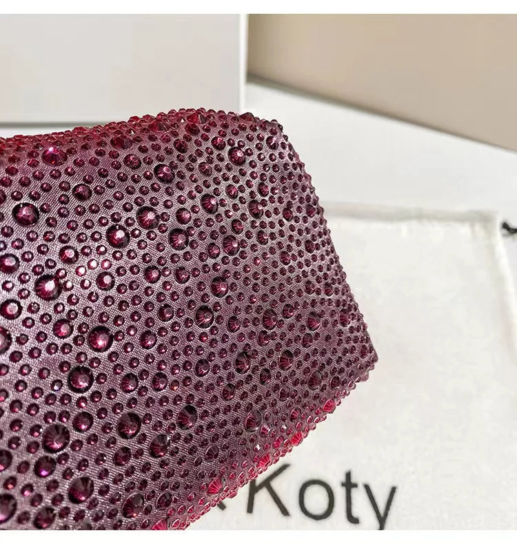 Crystal Shiny Diamonds Bucket Bag Fashion Women Handbag Metal Ring Handle Evening Bag Wedding Party Clutch Purse Crossbody Bag