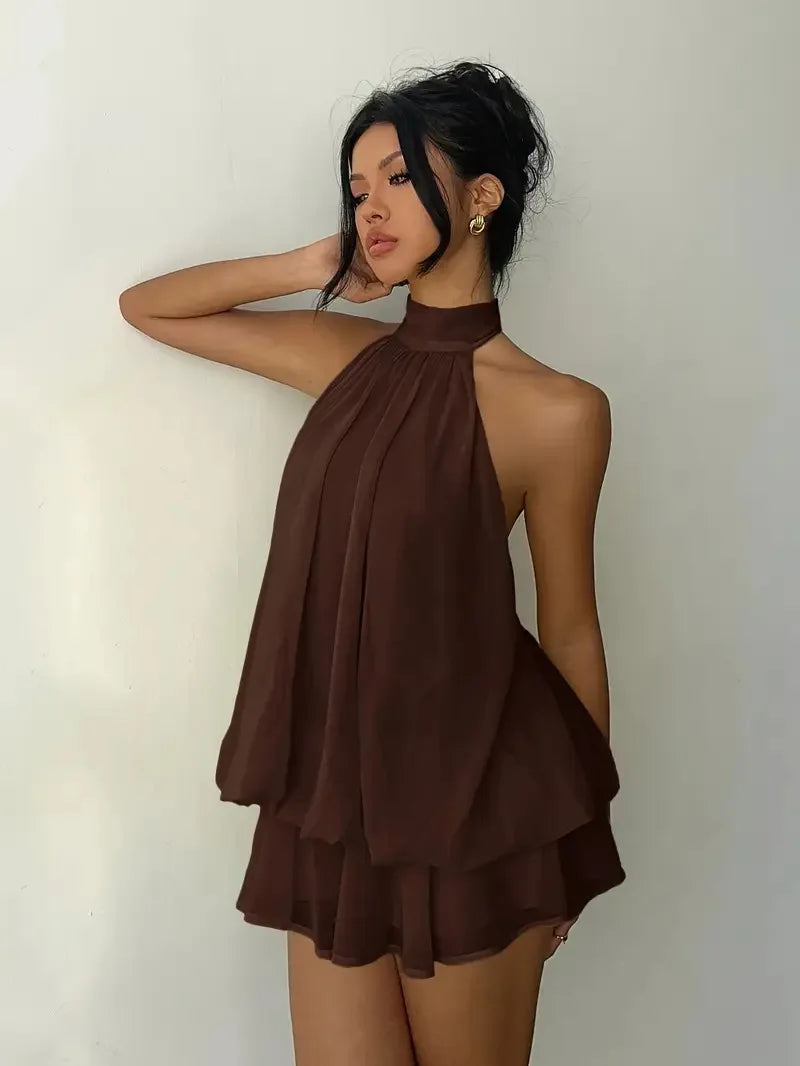 Chiffon Halter Backless Summer Mini Dress for Women