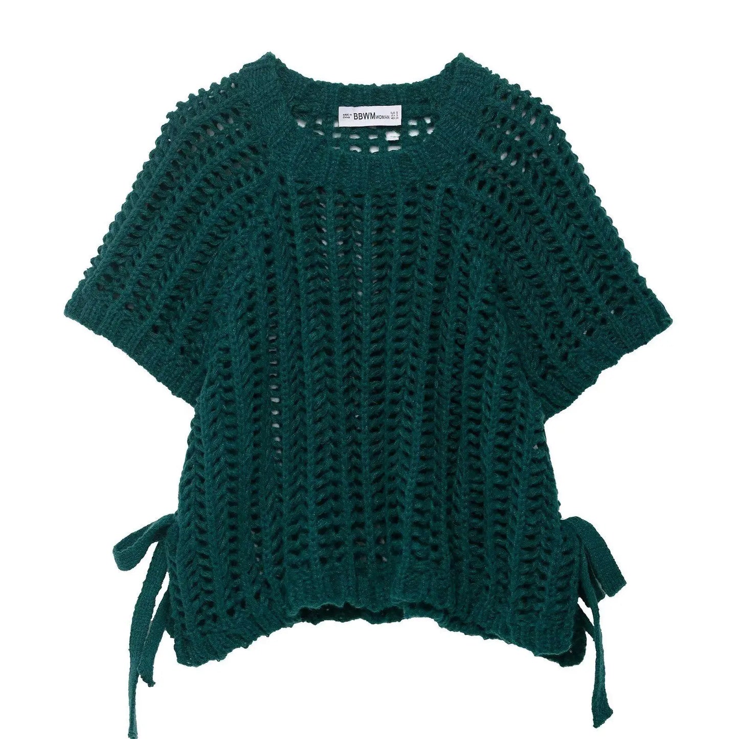 Soft Crochet With Side Bow Short Sleeves Knit Top For Women