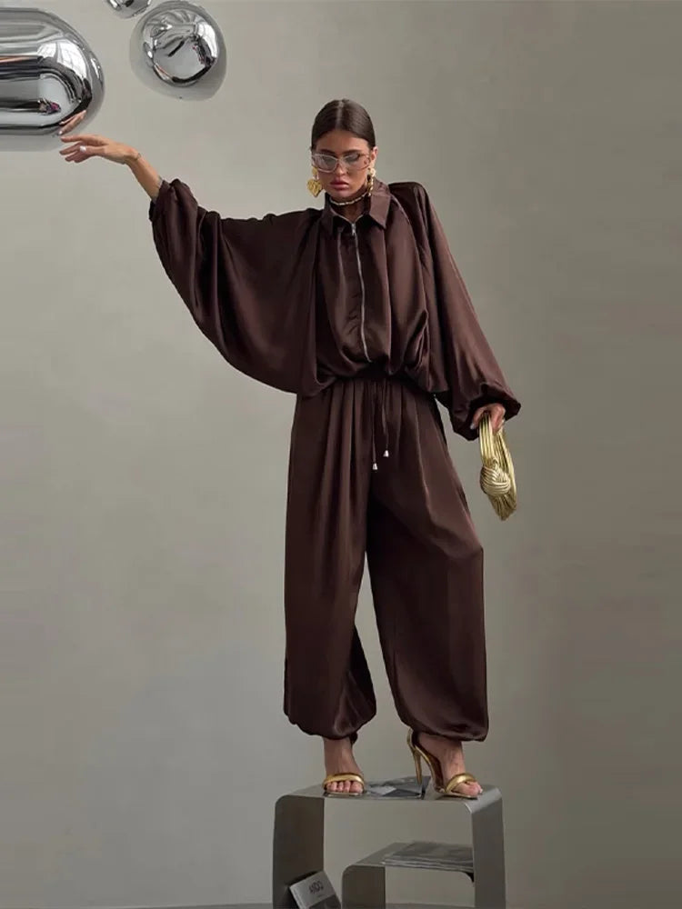 Autumn Casual Loose Relaxed Coat and Pants Set for Women