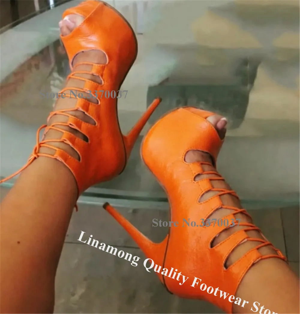 White Platform Stiletto Sandals With Lace Up Straps for Women