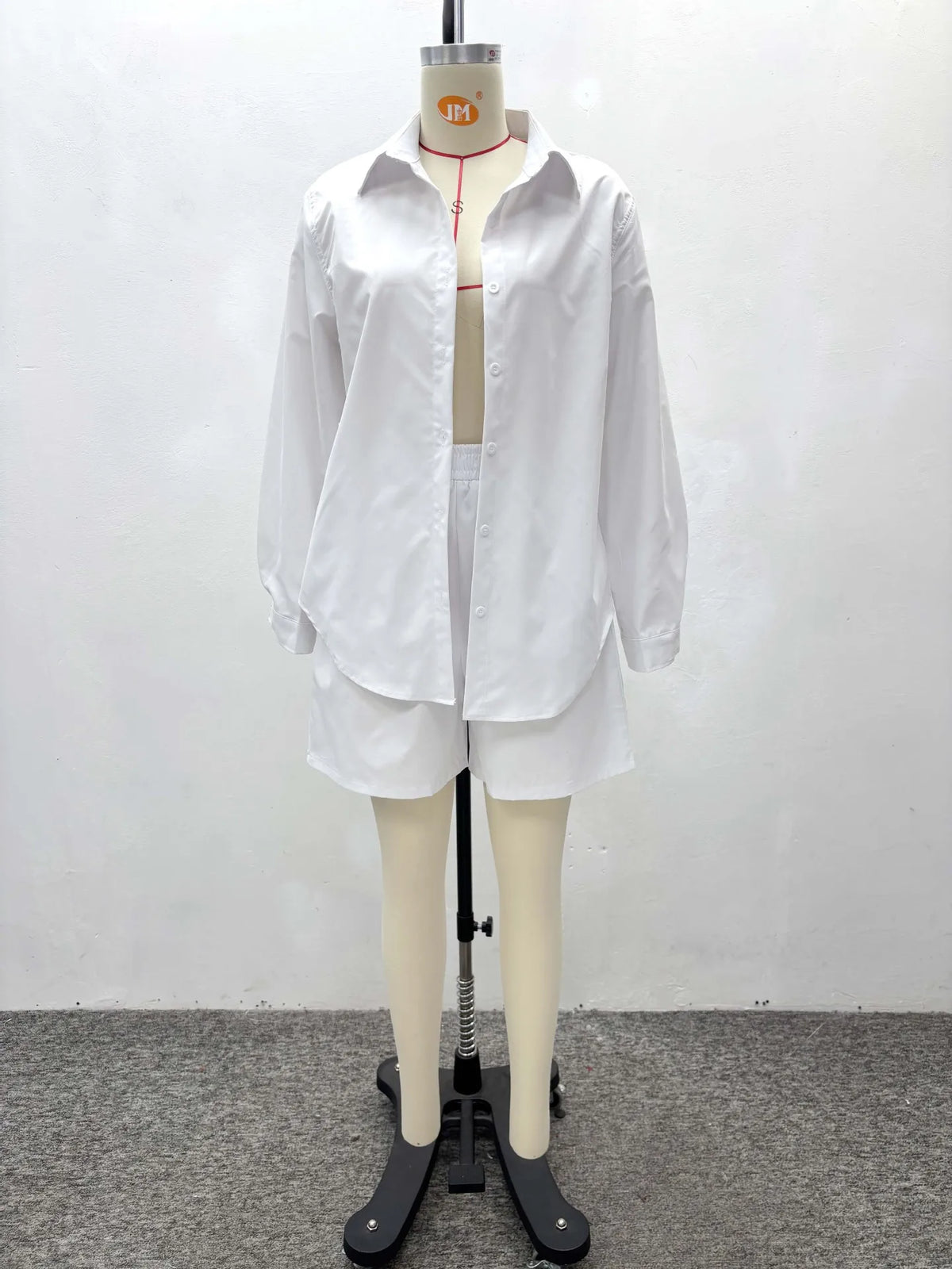 Casual Turn Down Collar Shirt And Shorts Set for Women