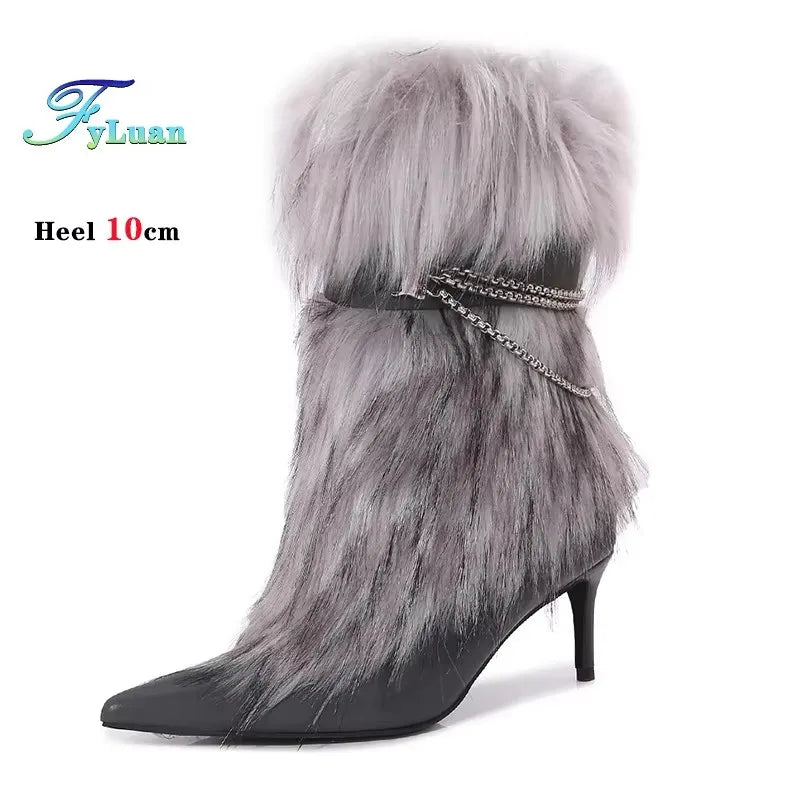 Fuchsia Faux Fur Buckle Ankle Boots