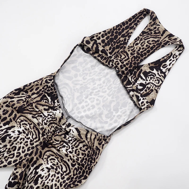 Leopard Print Sleeveless Jumpsuit with Stretch for Women
