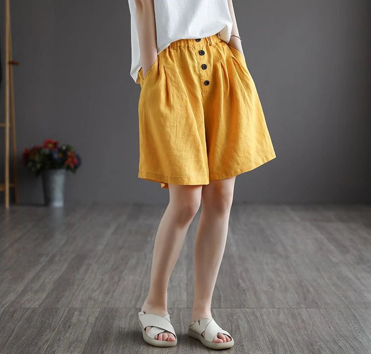 Short Pants Woman Bermuda with Waist Pocket Knee Length Mid Cotton Half Shorts for Women Elastic Linen Trend 2025 Kpop Wholesale