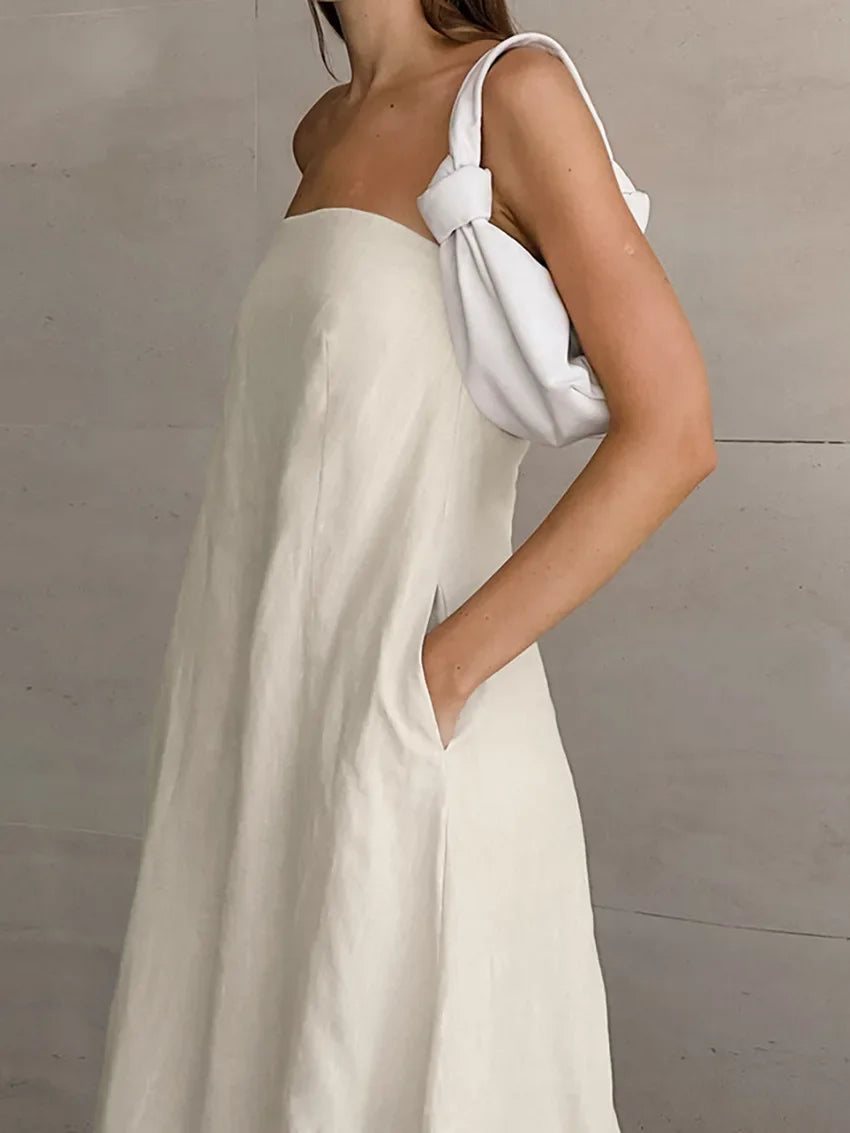 Solid Color Strapless Sleeveless Pocket Dress for Women