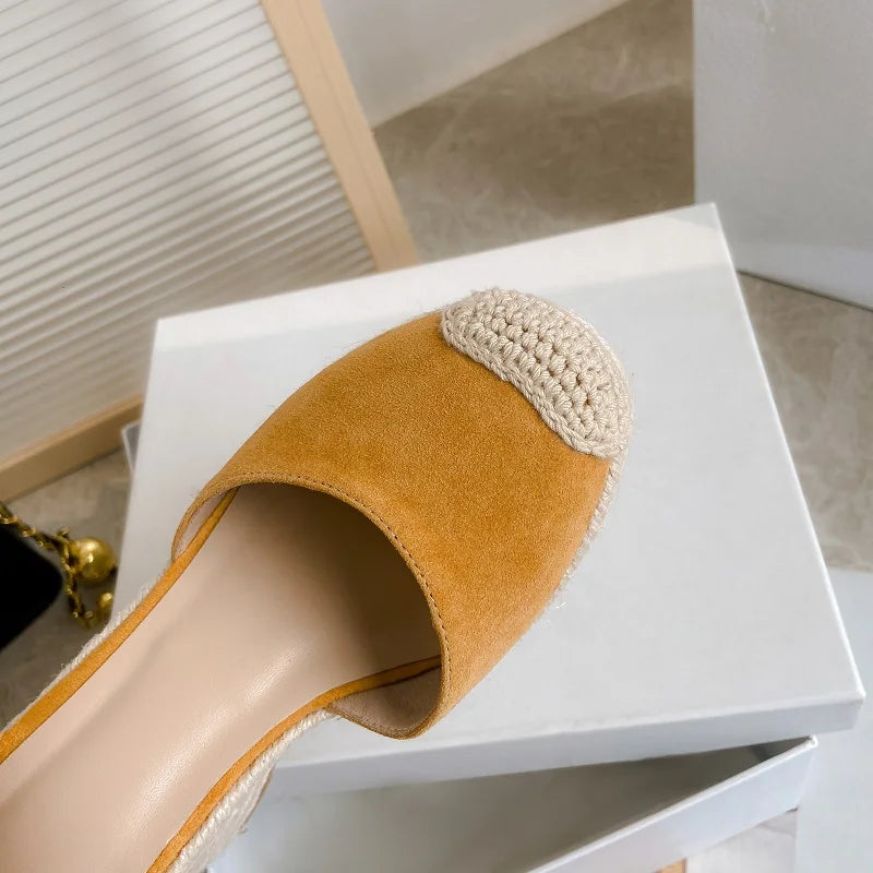 Elegant Apricot Suede Wedge Platform Sandals for Women