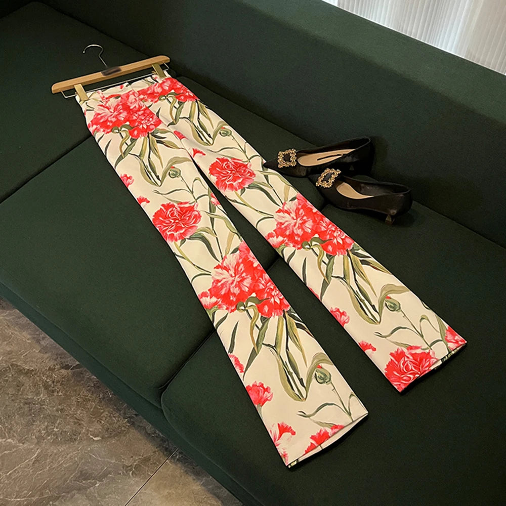 TWOTWINSTYLE Vintage Printing Two Piece Sets For Women Laple Long Sleeve Top High Waist Pants Elegant Set Female New KSE537136