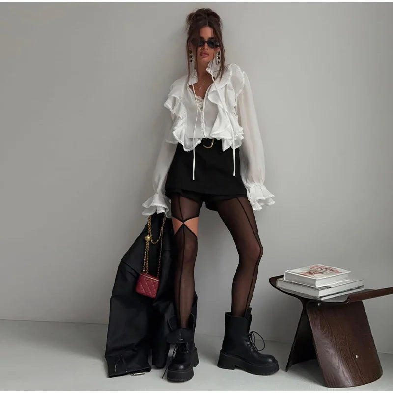 Elegant Long Sleeve Cascading Ruffle Blouse for Women