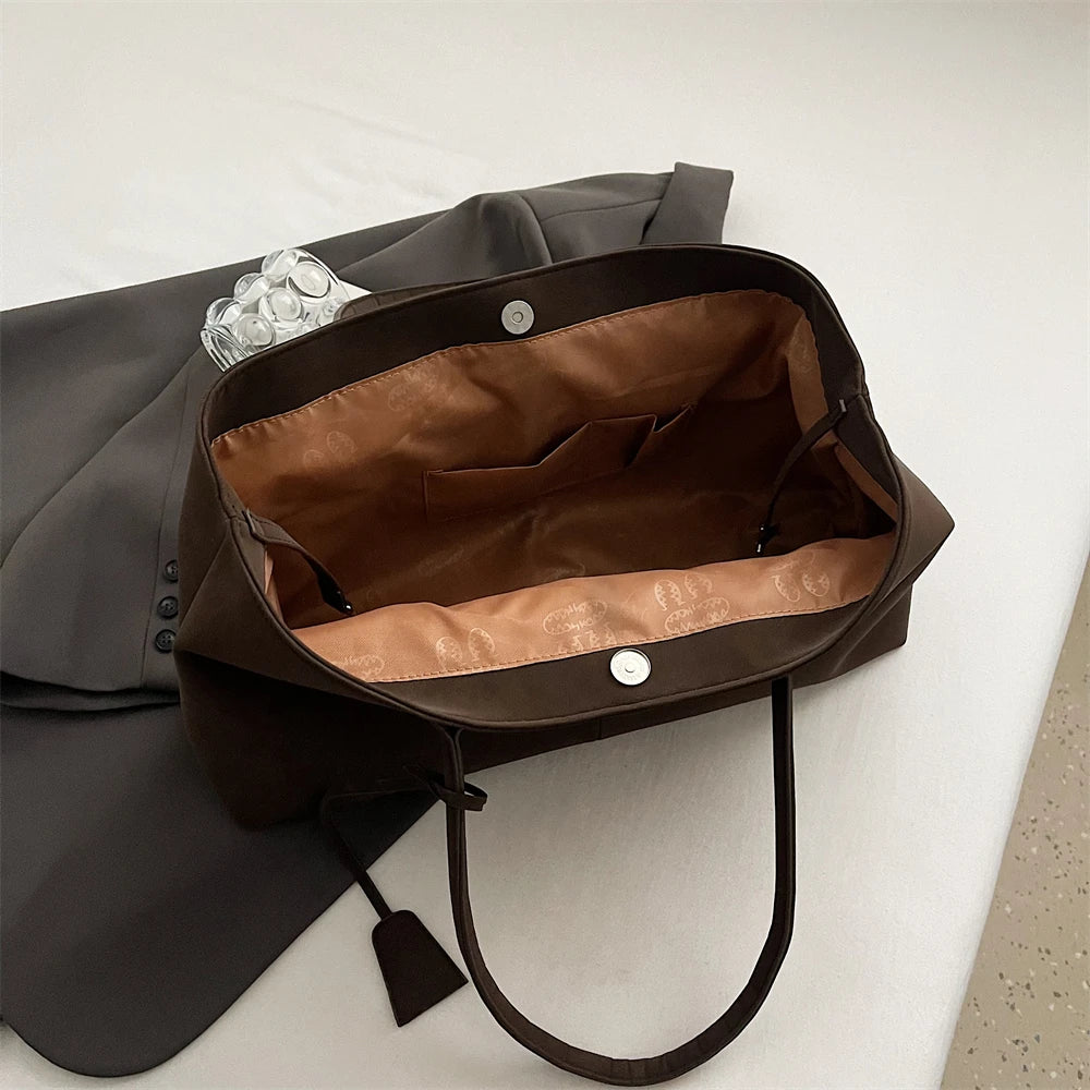 Luxurious Faux Suede Pure Color Retro Shoulder Tote Bag for Women