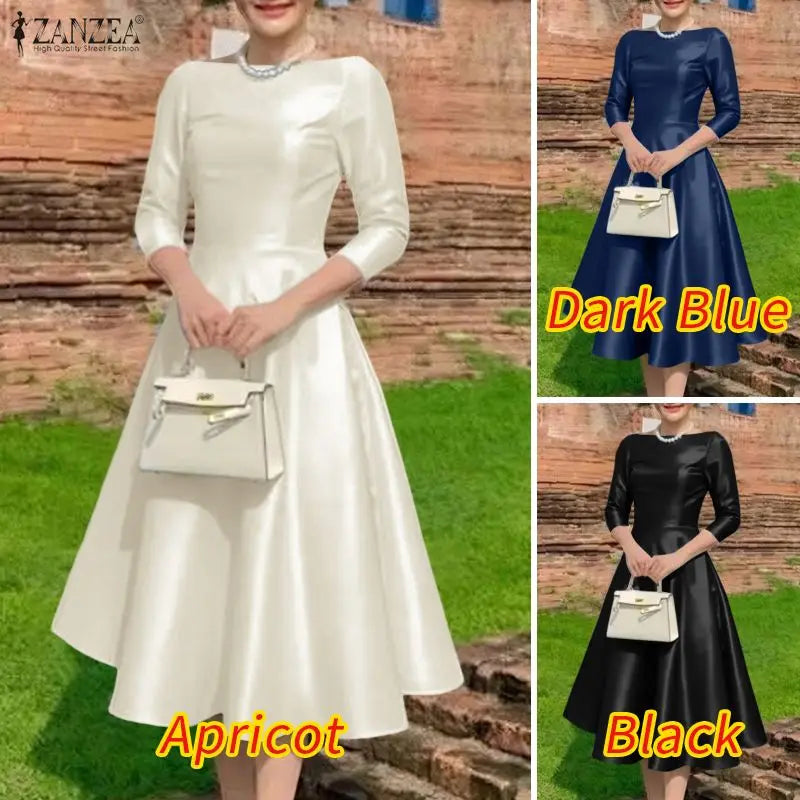 Satin Boatneck Midi Dress