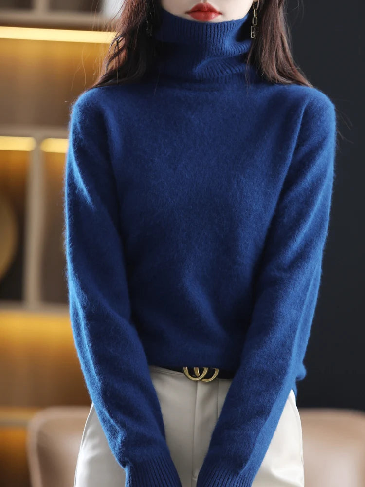 Soft Warm Knit Cashmere Turtleneck Sweater for Women