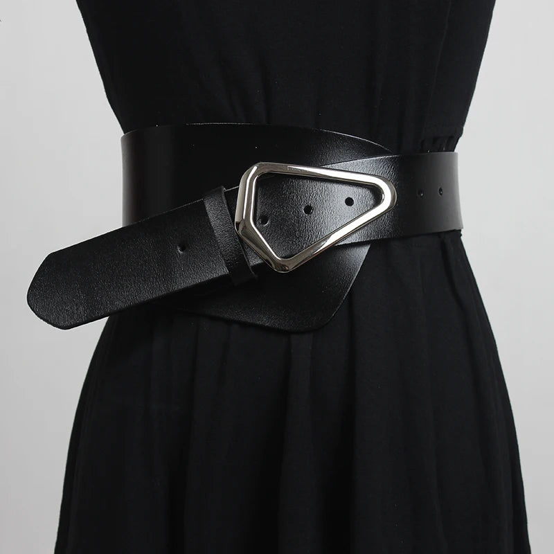 [EAM]  Irregular Genuine Leather Wide Multicolor Belt Personality Women New Fashion Tide All-match Spring Autumn 2025 1DD3996