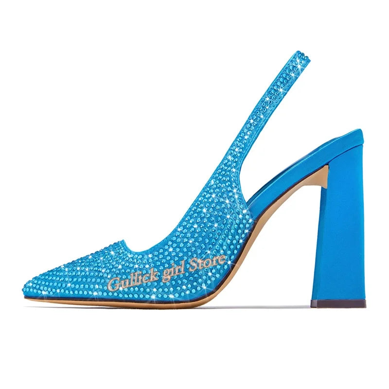 Fuchsia Crystal Embellished Pointed Toe Slingback Heels for Women