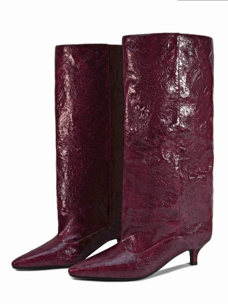 Crocodile Print Wide Shaft Kitten Heel Knee High Boots for Women